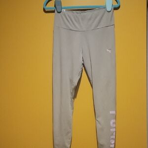 Puma Women's Light Gray Leggings with Pink Logo